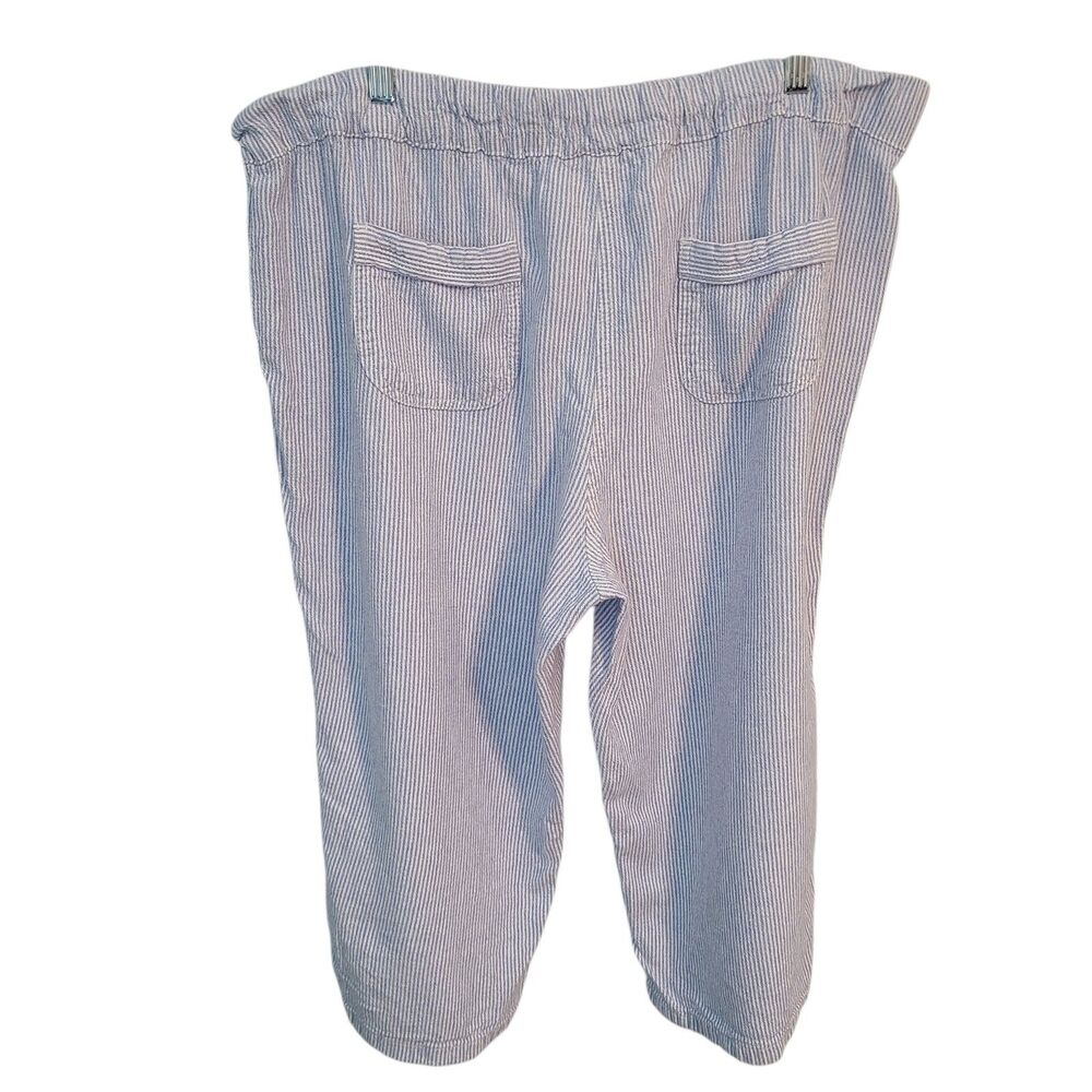 Per Se Linen Blend Striped Crop Pants 1X Blue White Coastal Grandma Nautical - Picture 2 of 7